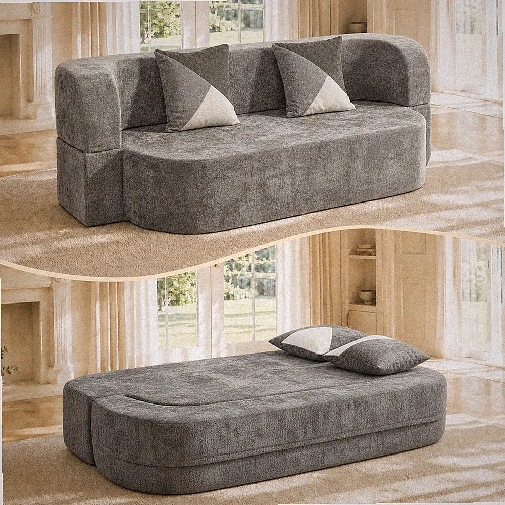 Eggshell Sofa Bed,78.74" Convertible Boneless Couch w/Soft Plush Fabric,33D