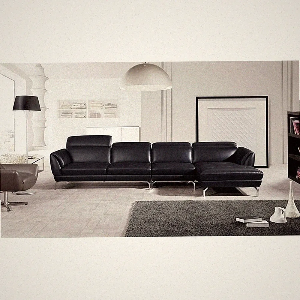 EK-L023 Black Color With Italian Leather Sectional - Right Facing Chaise