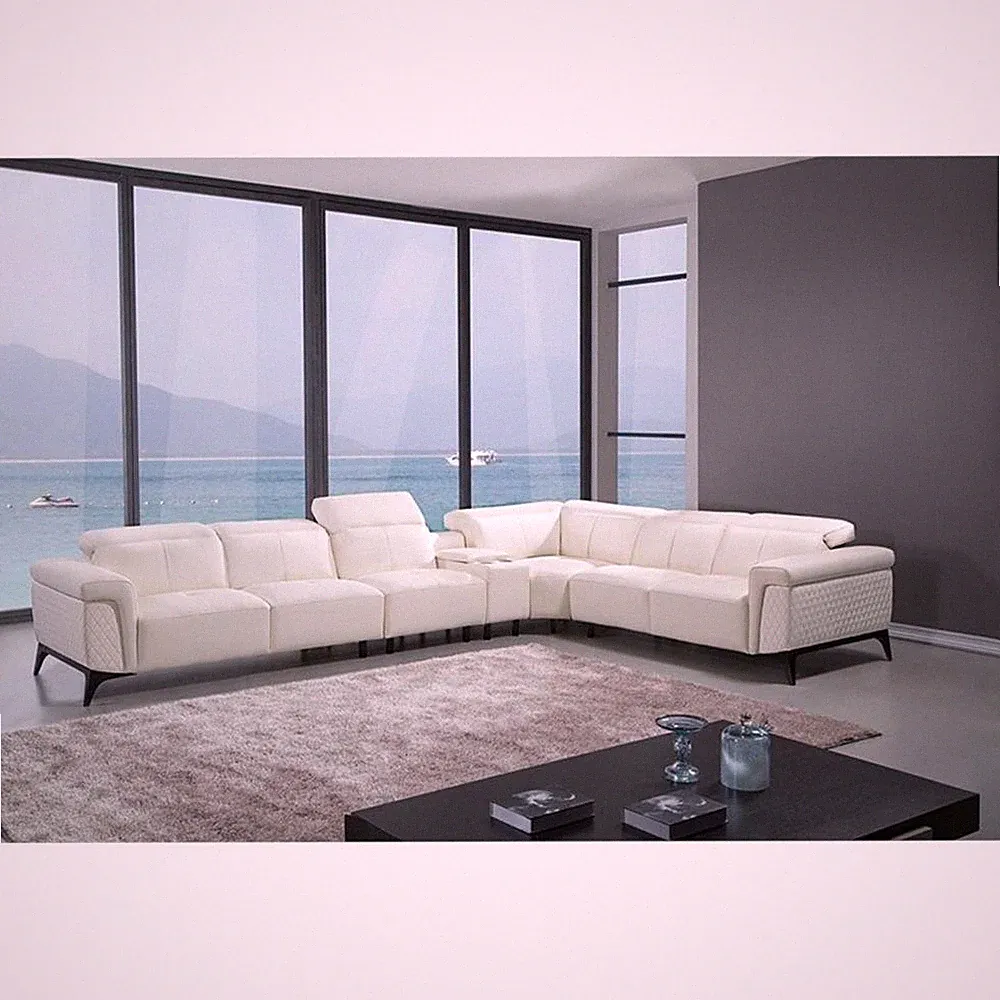 EK-L095 White Color With Italian Leather 4-piece Sectional and 1 console