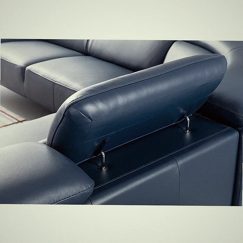 EK-L8002M Navy Blue Color With Italian Top Grain Leather Sectional