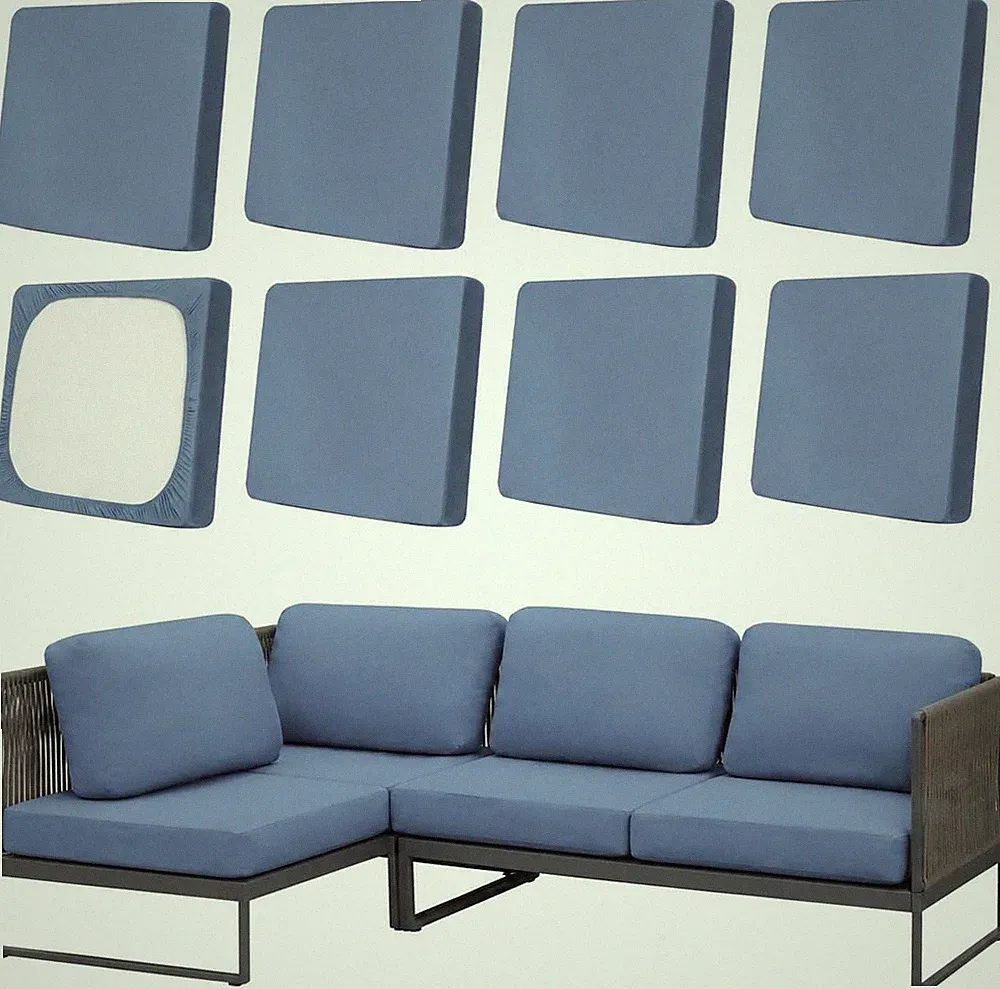 Elastic 8pc Patio Cushion Covers for Sectional Sofas - Water-Resistant Gray Blue