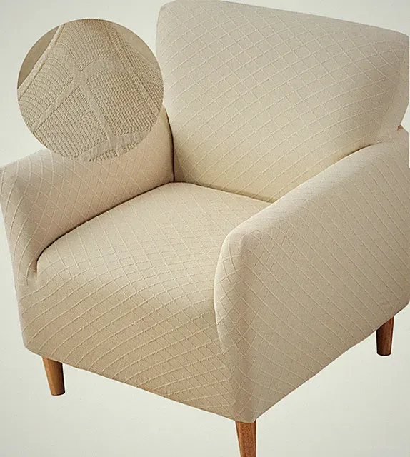 Elastic Armchair Slipcover - Washable Beige Fabric for Easy Care