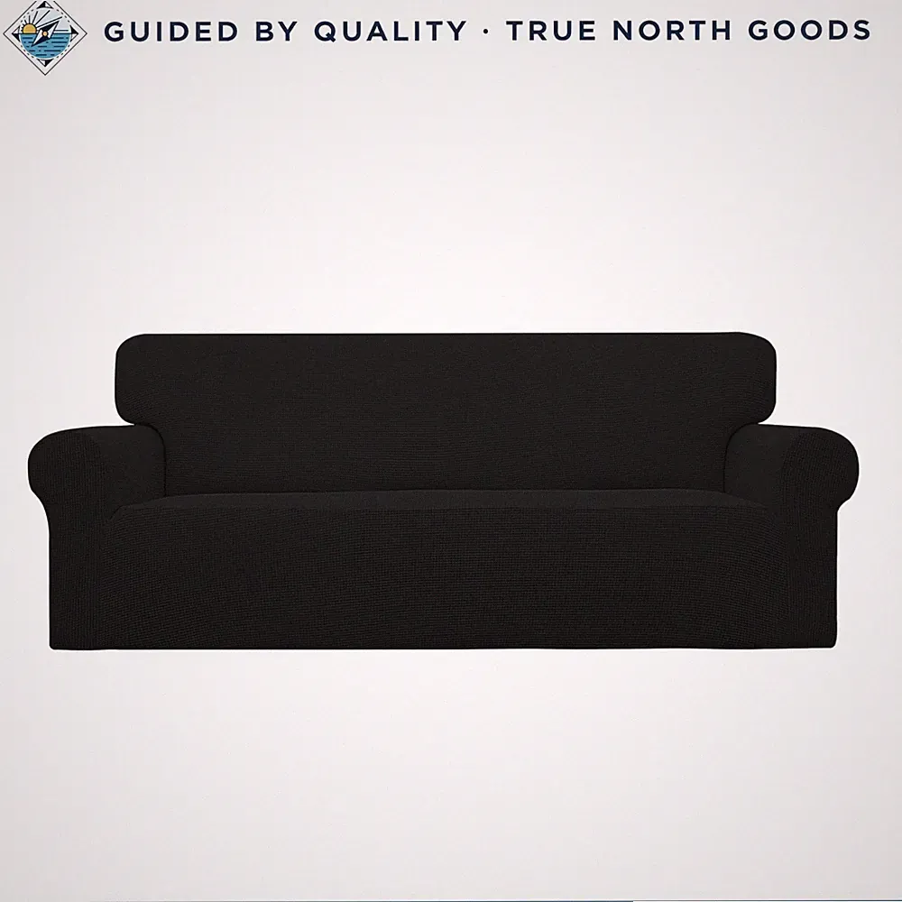 Elastic Black Sofa Cover for Oversized Sofas, Soft Stretch Fabric Protector
