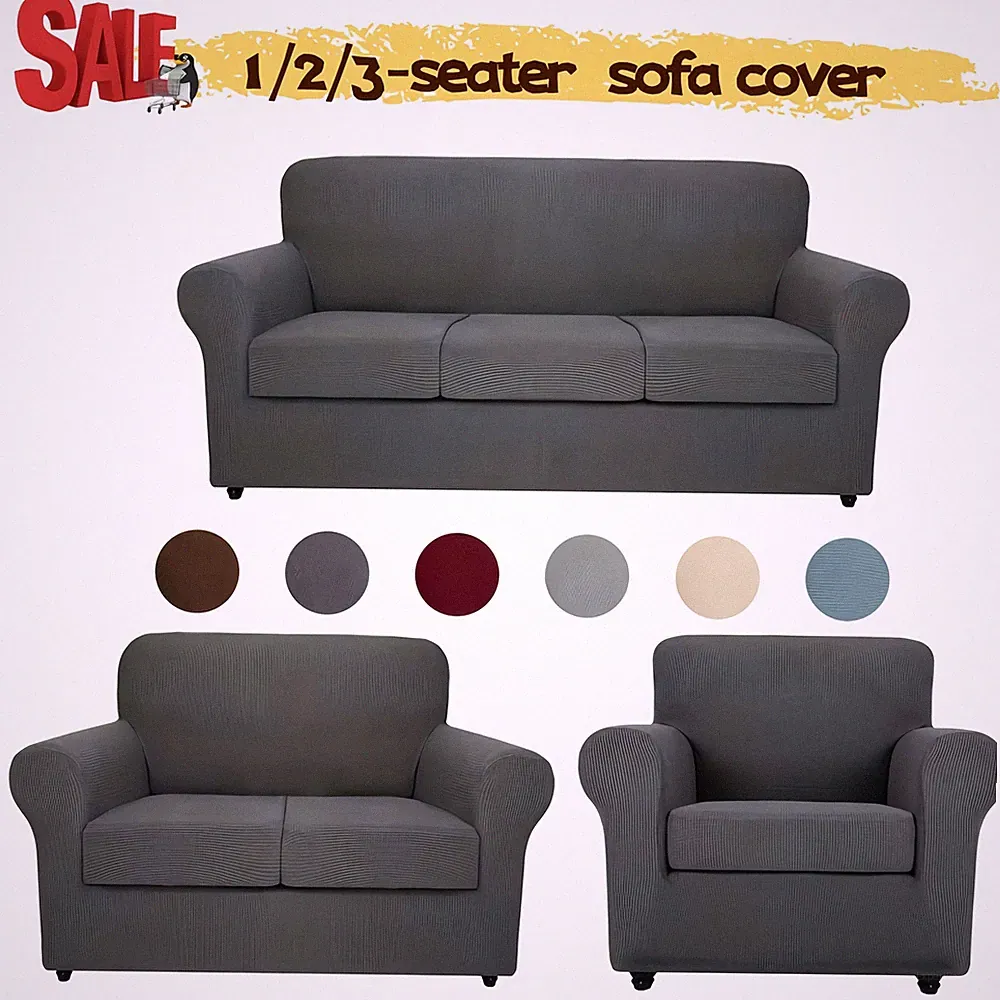Elastic Jacquard Sofa Cover Set for 1/2/3-Seater Sofas, with Seat Cushion Covers