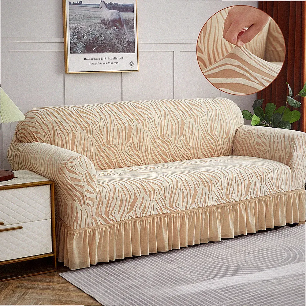 Elastic Jacquard Sofa Cover w/ Skirt 1/2/3/4 Seater Stylish Sofa Couch Slipcover