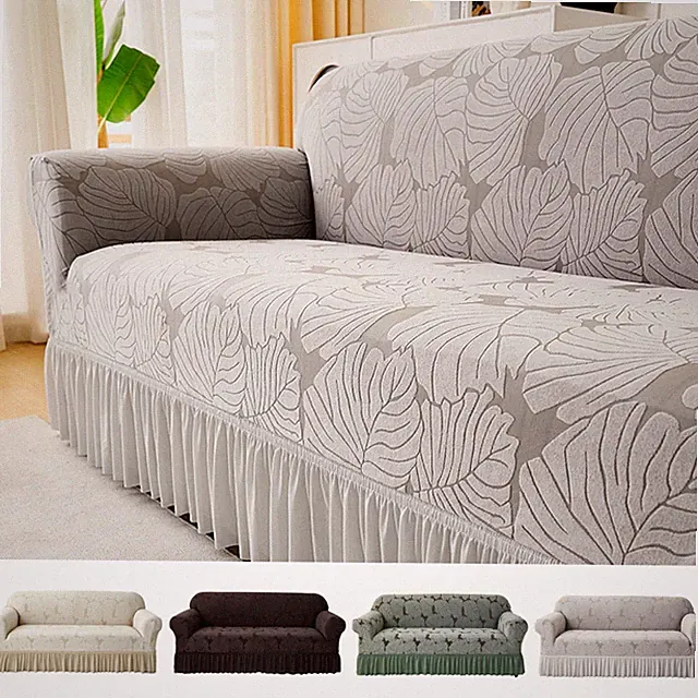Elastic Jacquard Sofa Cover w/ Skirt Full Coverage Stylish Sofa Couch Slipcover