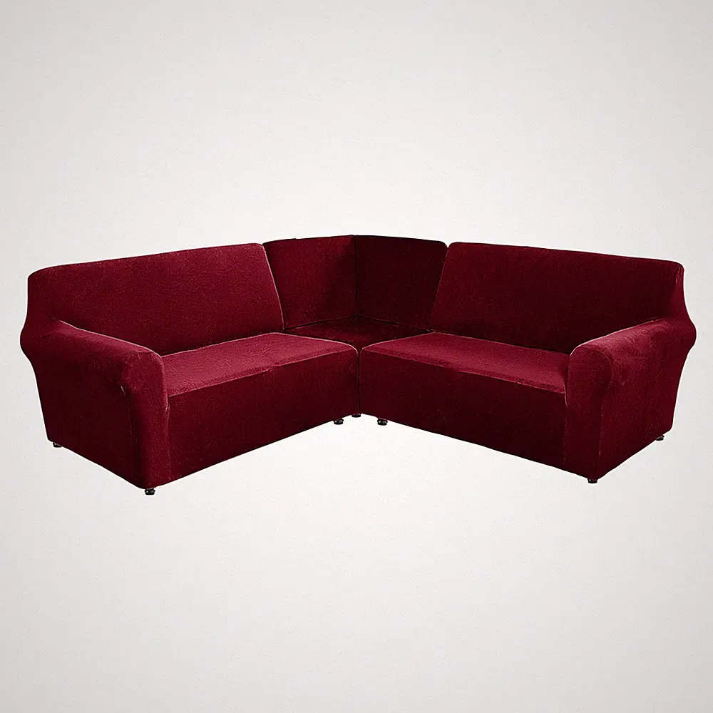 Elastic L Shape Sectional Velvet Sofa Covers 3 Piece Stretch Corner Sofa Cover