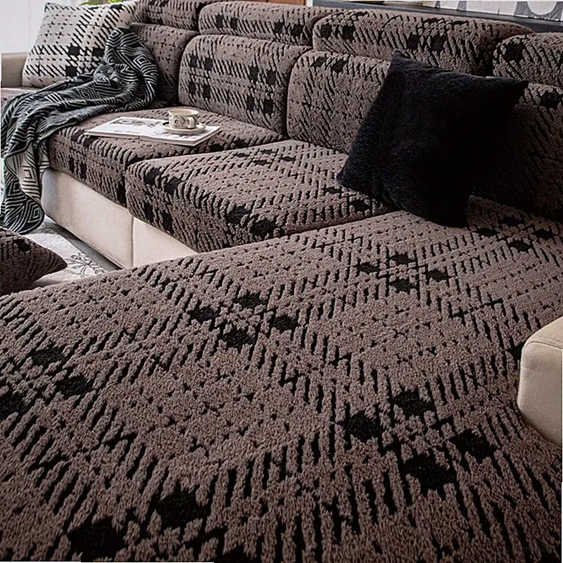 Elastic Plush Sofa Seat Cover Chaise Longue Antislip Sofa Couch Slipcover