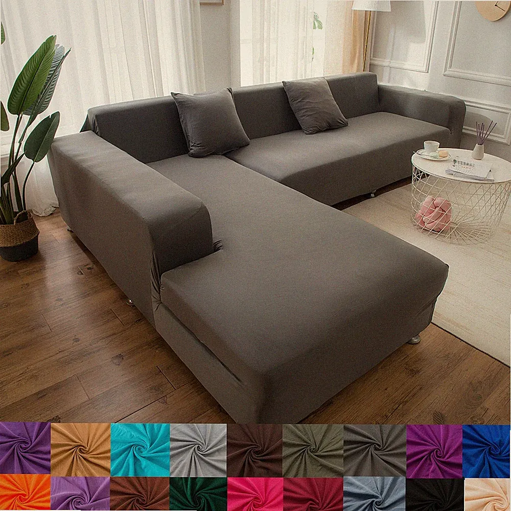 Elastic Sofa Cover For L Shaped Solid Color 1-4seater Couch Cover Living Room