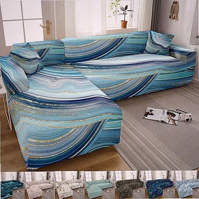 Elastic Sofa Cover For Living Room Adjustable Marble Sectional Slipcover L Shape