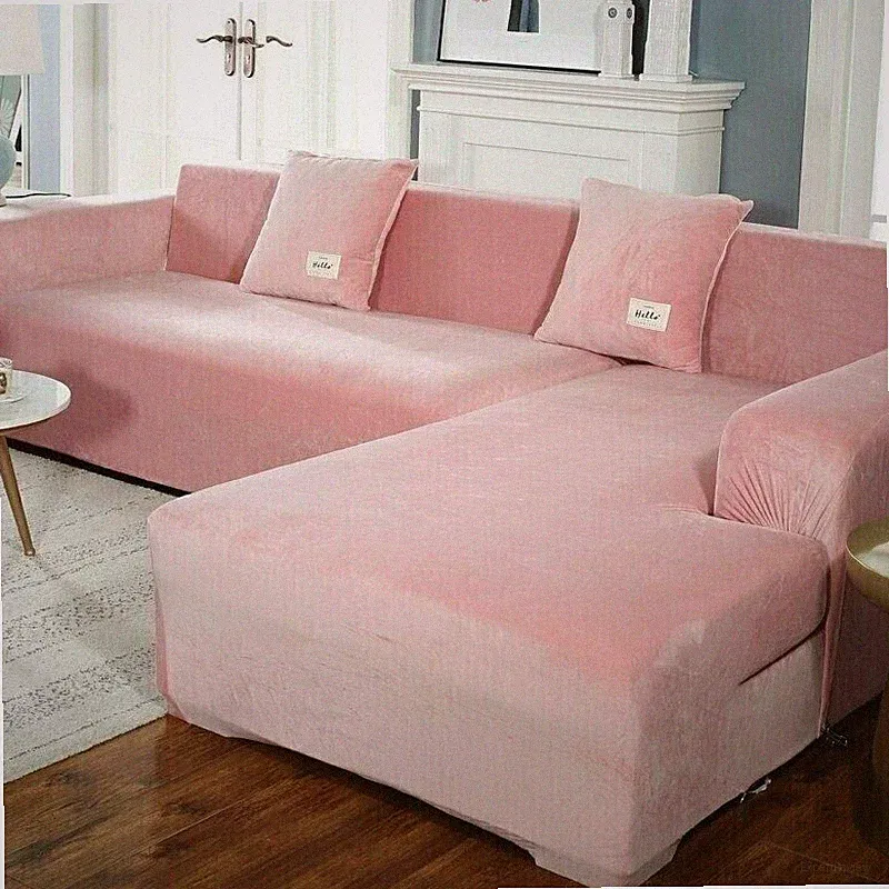 Elastic Velvet Plush Sofa Cover Corner Sectional Couch Cover L Shape 1-4 Seaters