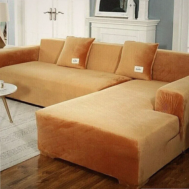 Elastic Velvet Plush Sofa Cover Corner Sectional Couch Cover L Shape 1-4 Seaters