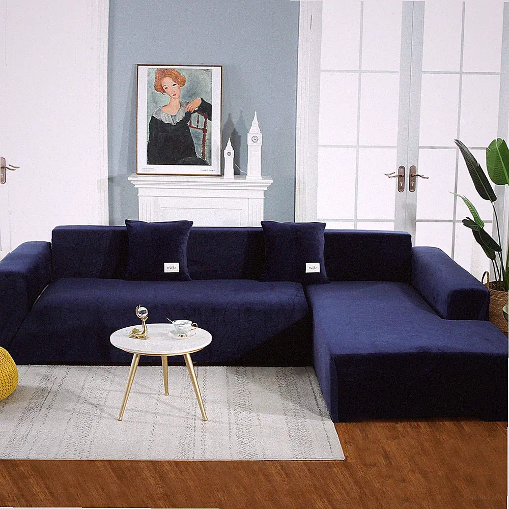 Elastic Velvet Plush Sofa Covers 3+4 Seater Corner Sectional Couch Cover L Shape