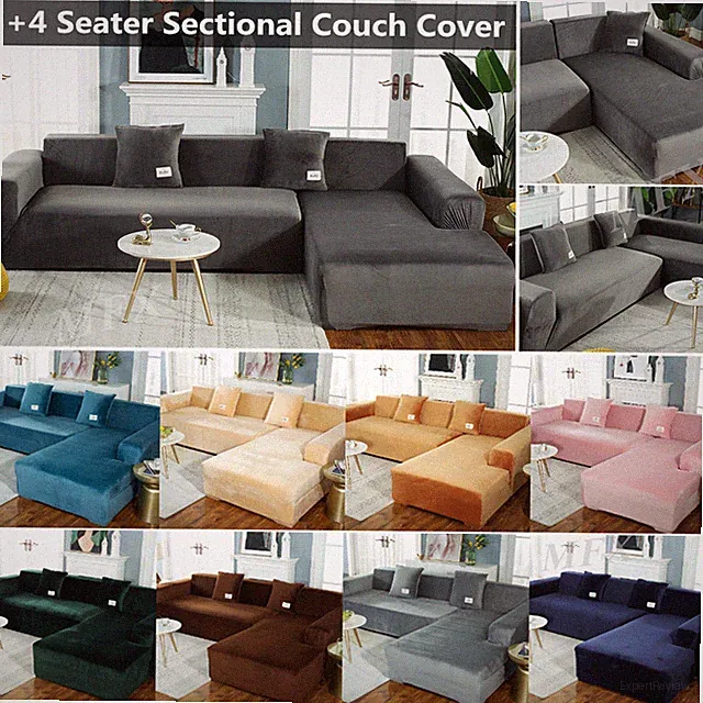 Elastic Velvet Plush Sofa Covers 3+4 Seater Corner Sectional Couch Cover L Shape