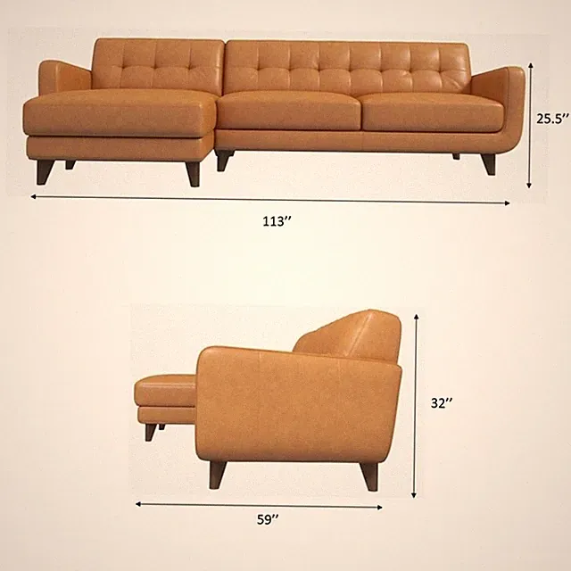 Eldorado Modern Living Room Top Leather Corner Sectional Couch in Cognac Tan