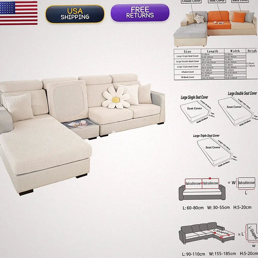 Ele ELEOPTION Couch Cushion Covers Sectional Sofa L Shape Slipcover Elastic