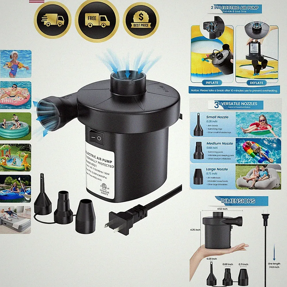 Electric Air Pump for Inflatables, Portable Air Mattress Pump, Quick Inflate...