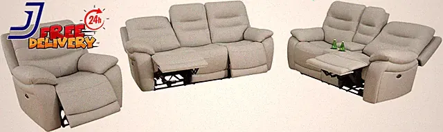 Electric Power Reclining Sofa Set, Genuine Breathing Leather Recliner Couch Set