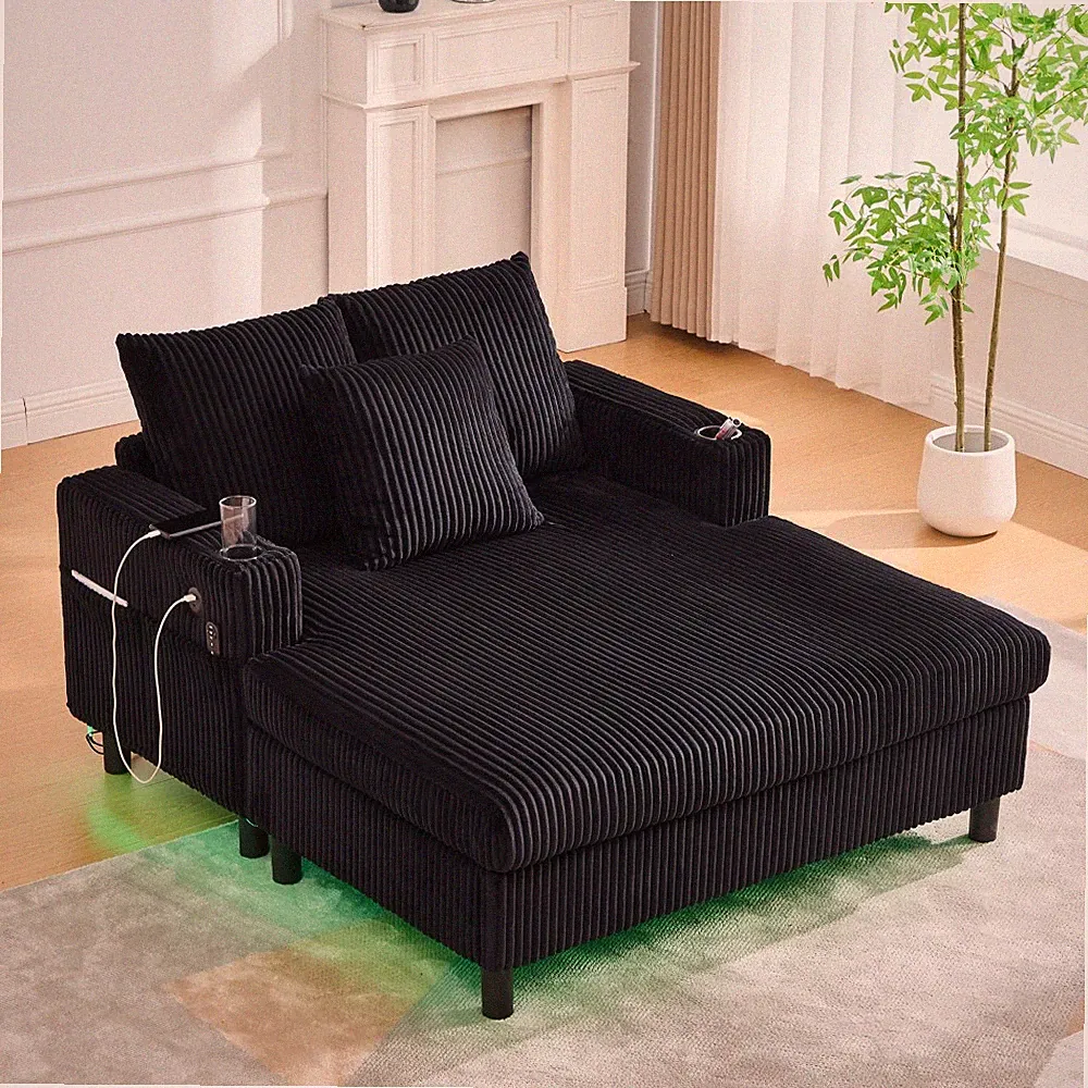 Electric Recliner Sofa with LED Lights, USB Charging, Cup Holder - Black