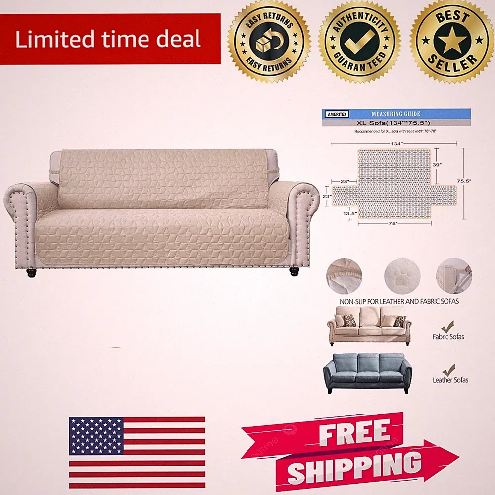 Elegant 100% Waterproof Quilted Sofa Slipcover for Pets - Machine Washable, 78''