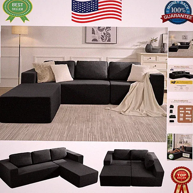 Elegant 106" Modular Sectional Couch in Luxurious Teddy Boucle for Living Rooms