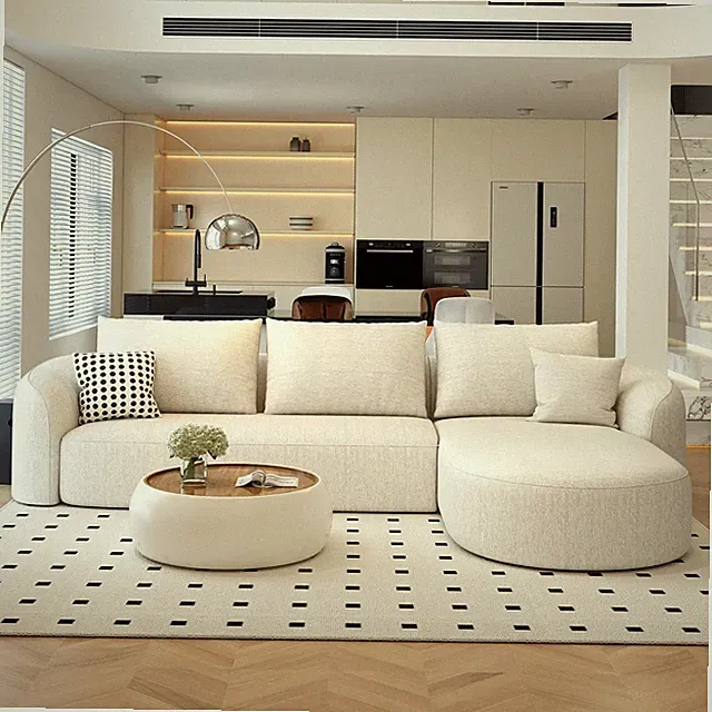 Elegant 111" White Modular Curved L-Shape Sofa with Right Chaise