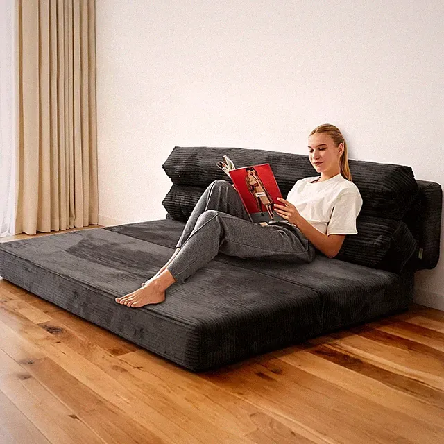 Elegant 3-in-1 Convertible Sofa Bed - Dark Grey Mini Couch for Versatile Spaces
