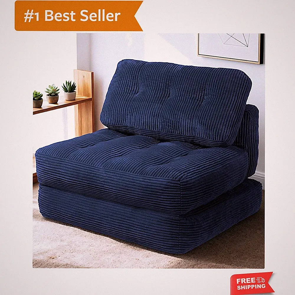 Elegant 3-in-1 Navy Blue Convertible Sofa Bed with Ergonomic Back Support
