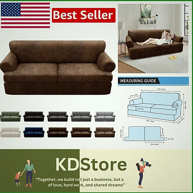 Elegant 3-Piece Leather Look T-Cushion Sofa Slipcovers – Washable & Durable