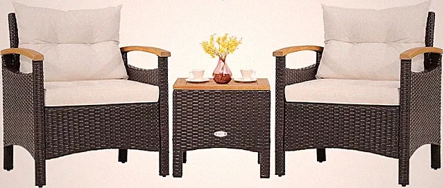 Elegant 3-Piece Off White Rattan Sofa Set with Cushions & Coffee Table