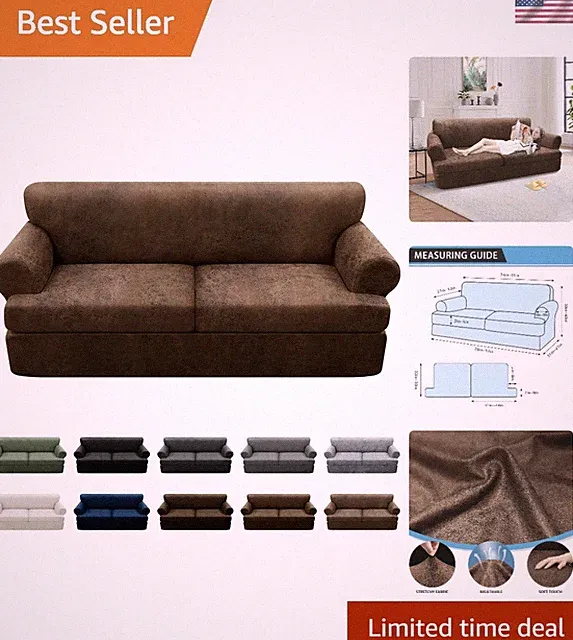Elegant 3-Piece T Cushion Sofa Slipcover - Leather Look, Washable Protection
