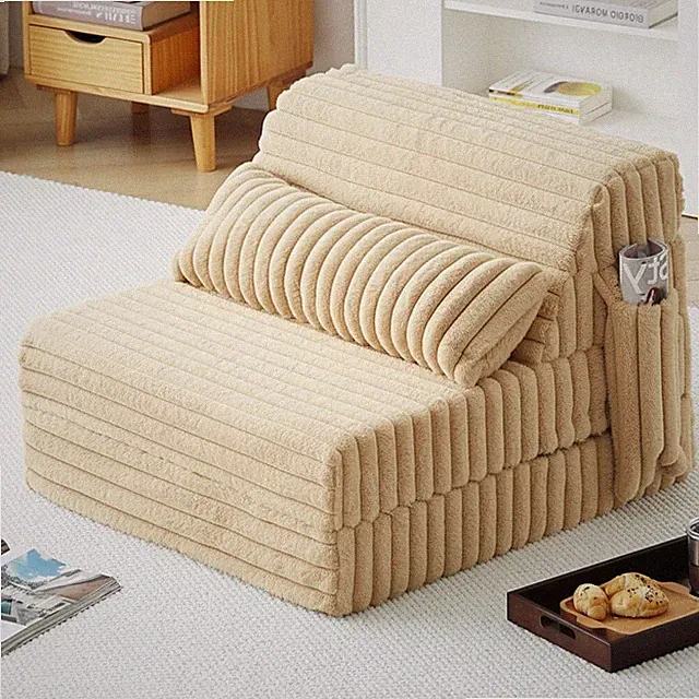 Elegant 4-in-1 Convertible Sofa Bed in Beige Corduroy - Perfect for Small Spaces