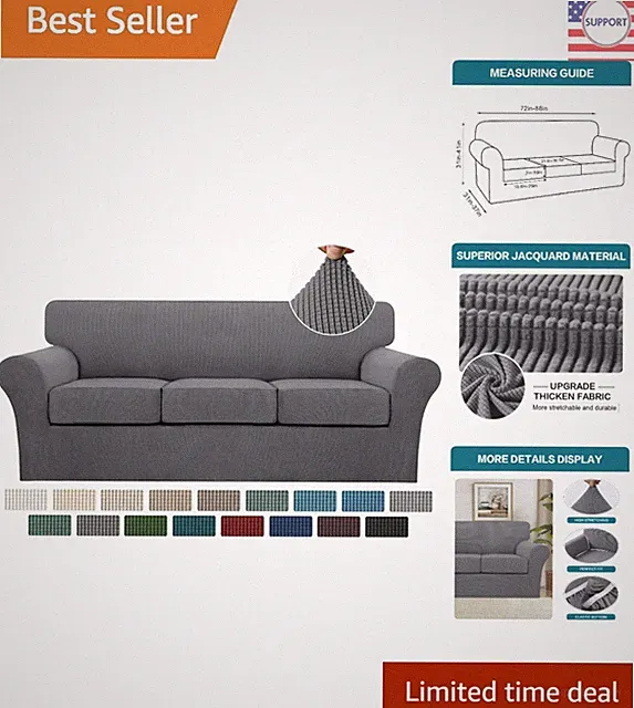 Elegant 4-Piece Sofa Covers for 3 Cushion Couch - Charcoal Gray Jacquard