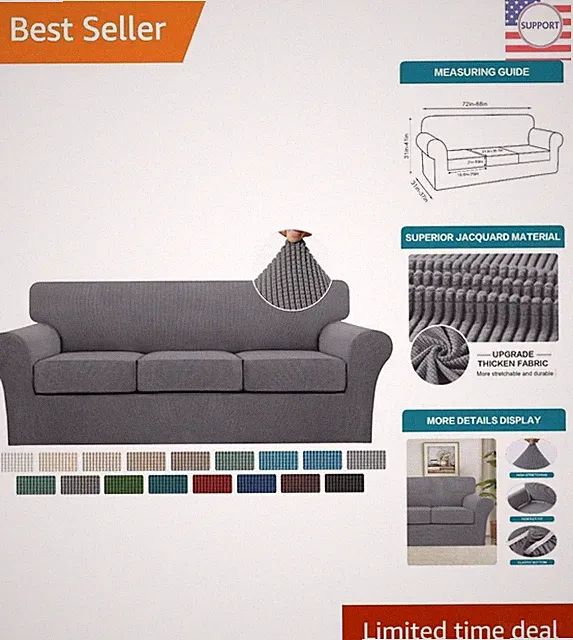 Elegant 4-Piece Sofa Covers for 3 Cushion Couch - Charcoal Gray Jacquard