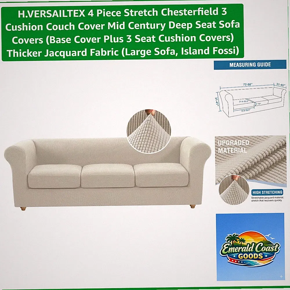 Elegant 4-Piece Stretch Couch Cover Set for Large Chesterfield Sofas, Island...