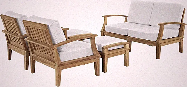 Elegant 6-Piece Teak Wood Outdoor Patio Furniture Set - Natural White Finish