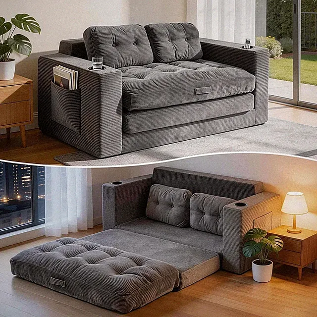 Elegant 63'' Loveseat Sleeper Sofa Bed - Space-Saving Convertible Couch in Grey