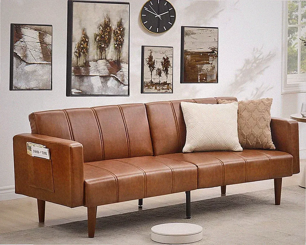 Elegant 75"PU Leather Convertible Futon Sofa Bed Sleeper Couch Loveseat Recliner