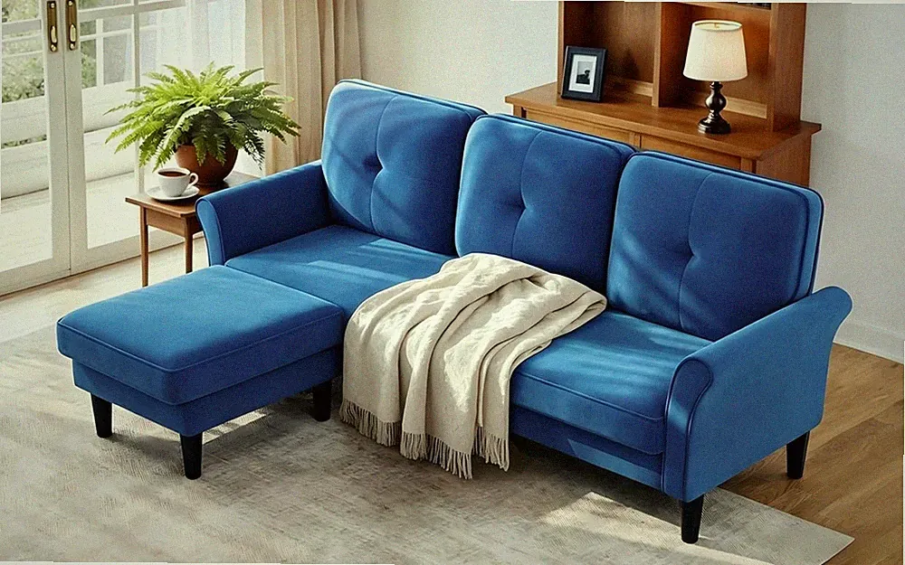 Elegant 83" L-Shaped Sectional Sofa in Peacock Blue Velvet - Tool-Free Assembly