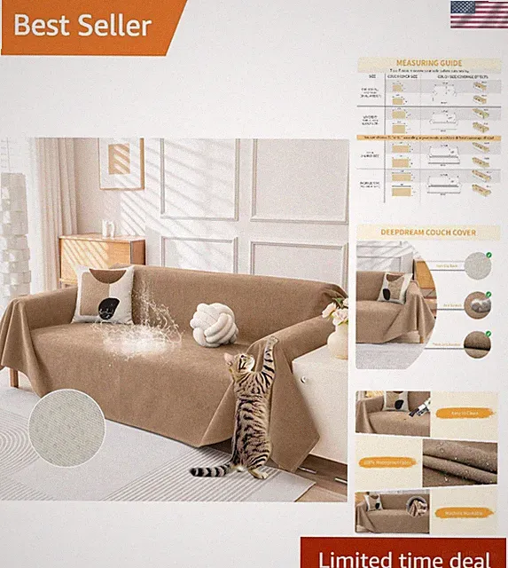 Elegant Anti-Slip Sofa Cover for Dogs - Brown, 71” x 118” Waterproof Protection