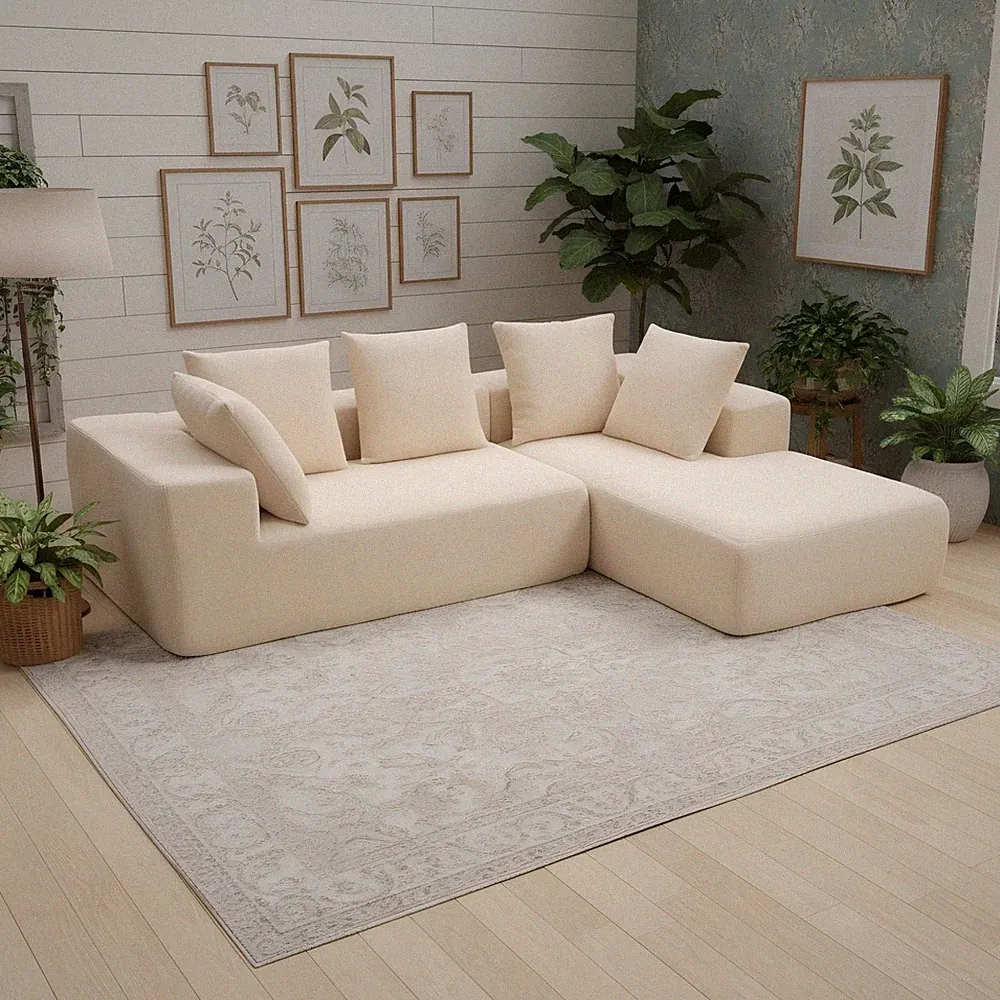 Elegant Beige Modular Sofa with Soft Cushions ?C Comfortable Sectional, Ideal f