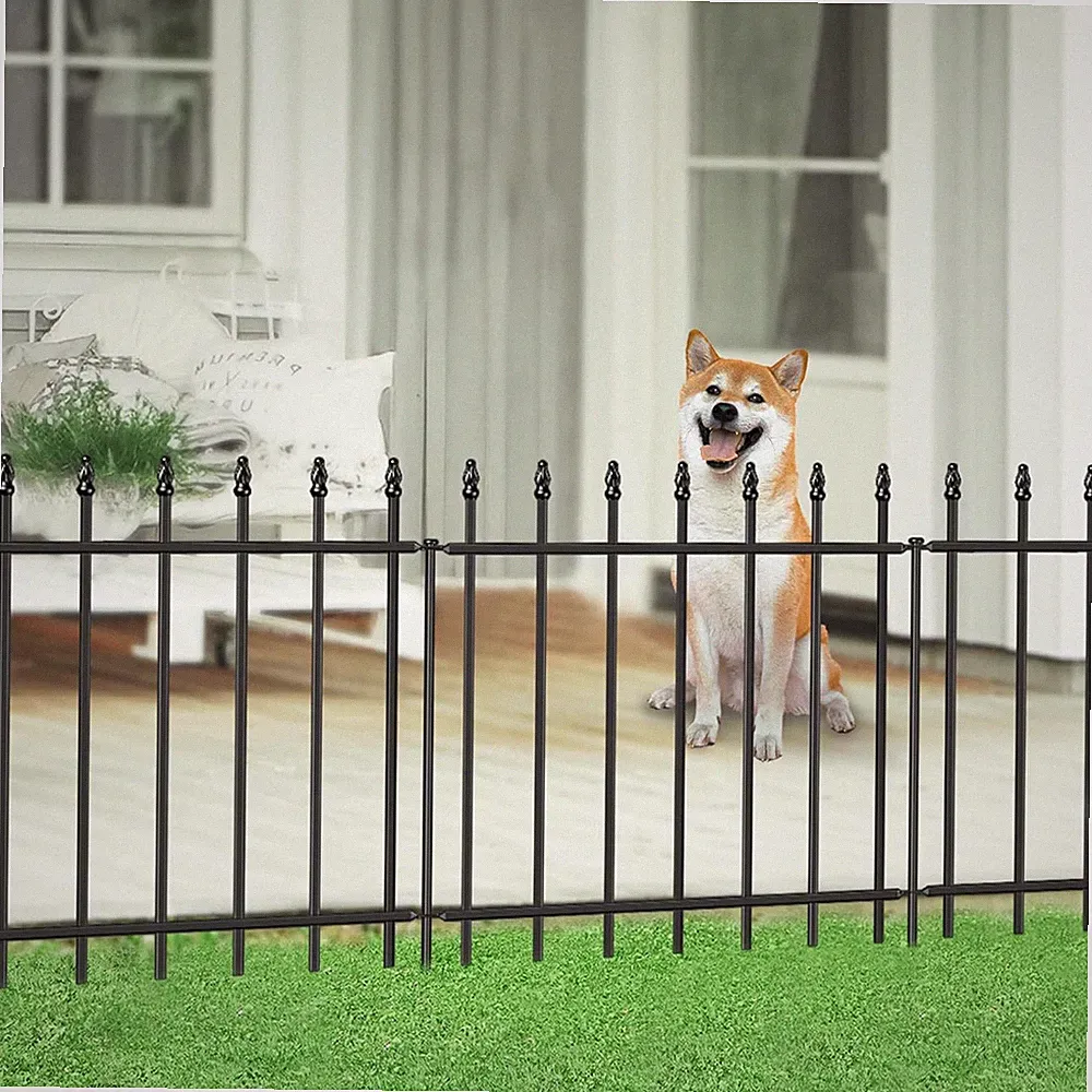 Elegant Black Metal Garden Fence - 24" H, 16' L, 8 Panels + 9 Stakes