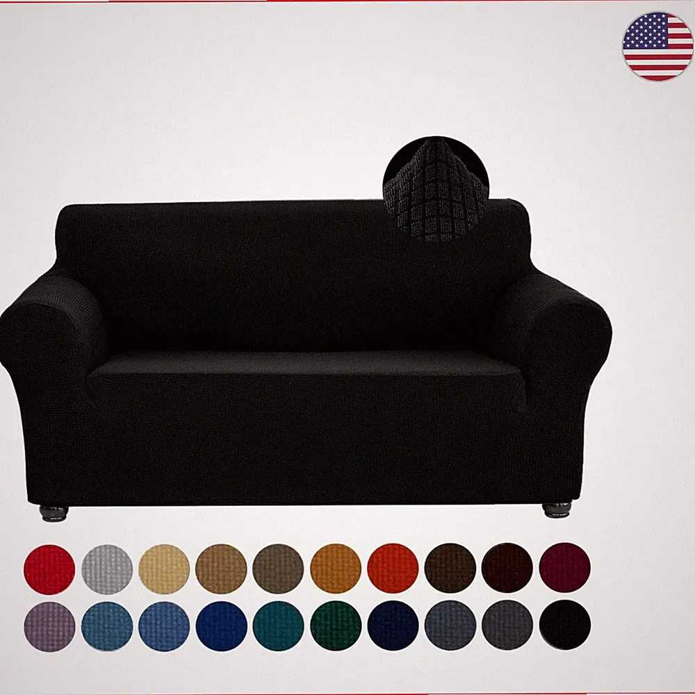 Elegant Black Stretch Loveseat Slipcover - Stylish Protection for 55-78'' Sofas
