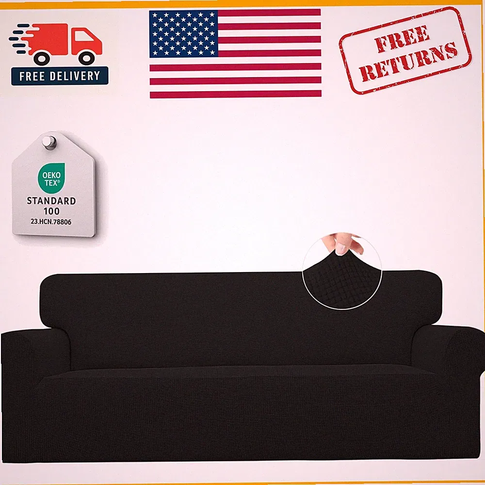 Elegant Black Stretch Slipcover for Large Sofas - Easy Care & Stylish Protection