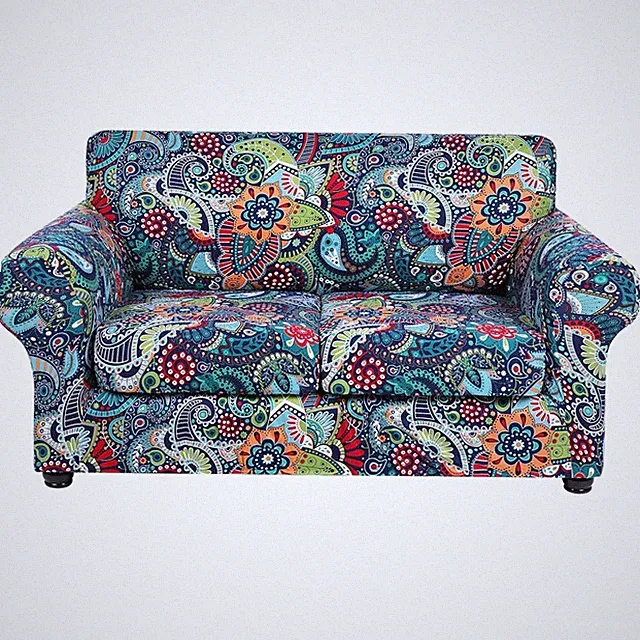Elegant Blue Green Stretch Sofa Covers for 2 Cushion Couches - Machine Washable