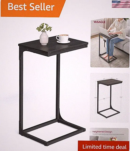 Elegant C-Shaped Couch Table in Ebonized Oak - Easy Assembly & Space-Saving