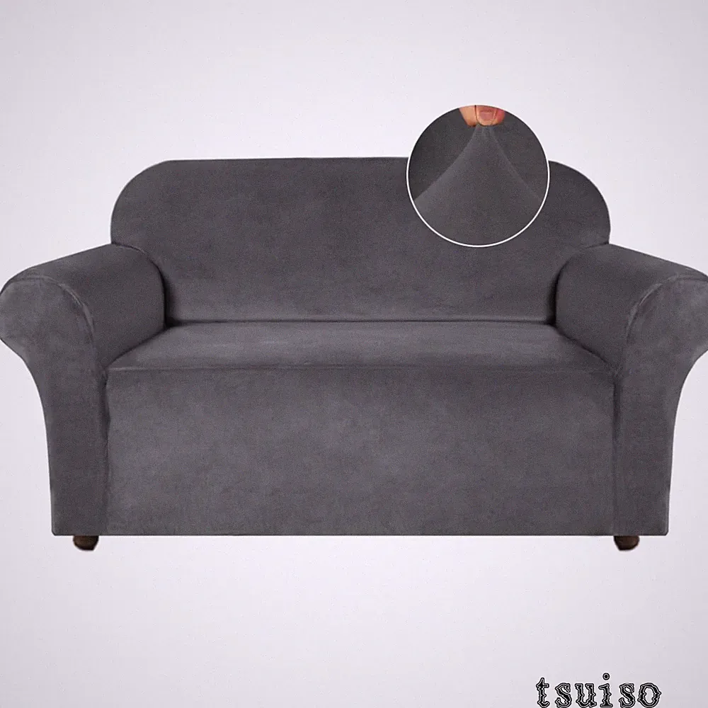 Elegant Charcoal Gray Velvet Loveseat Cover - Non-Slip & Machine Washable