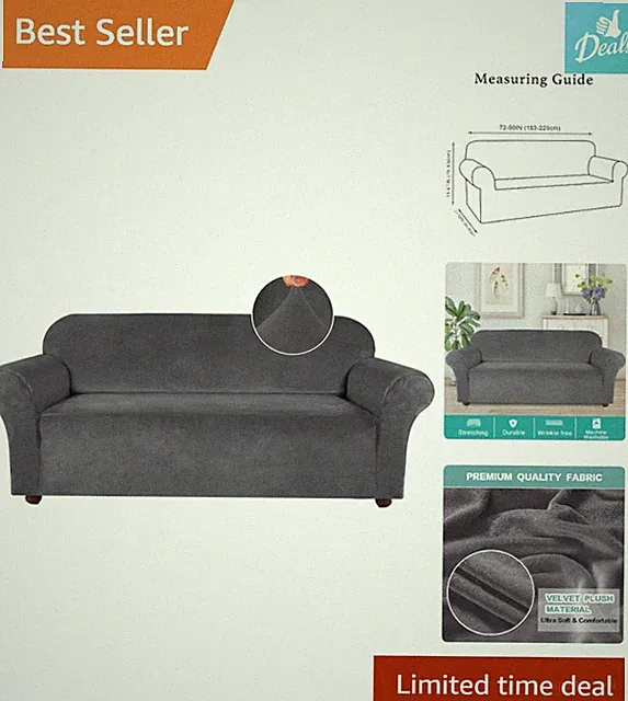 Elegant Charcoal Gray Velvet Sofa Slipcover for 3-Cushion Couch - Multiple Sizes