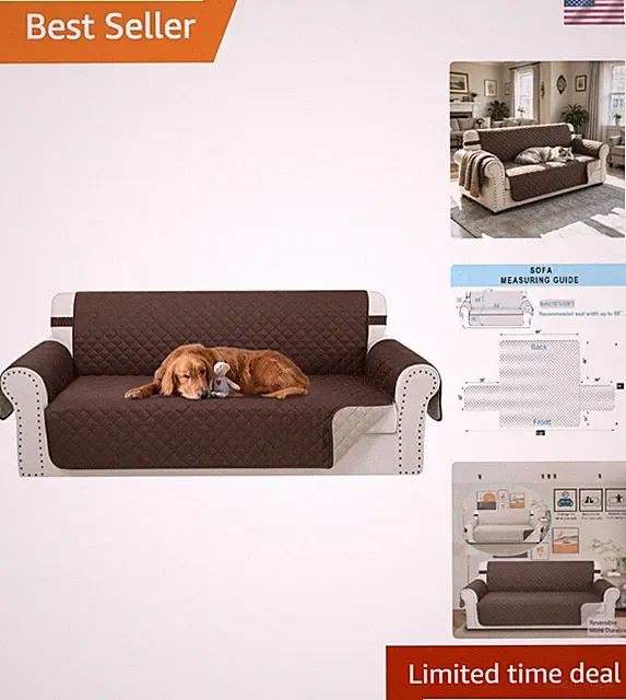Elegant Chocolate/Beige Sofa Cover for 3 Cushion, Stain Resistant & Washable