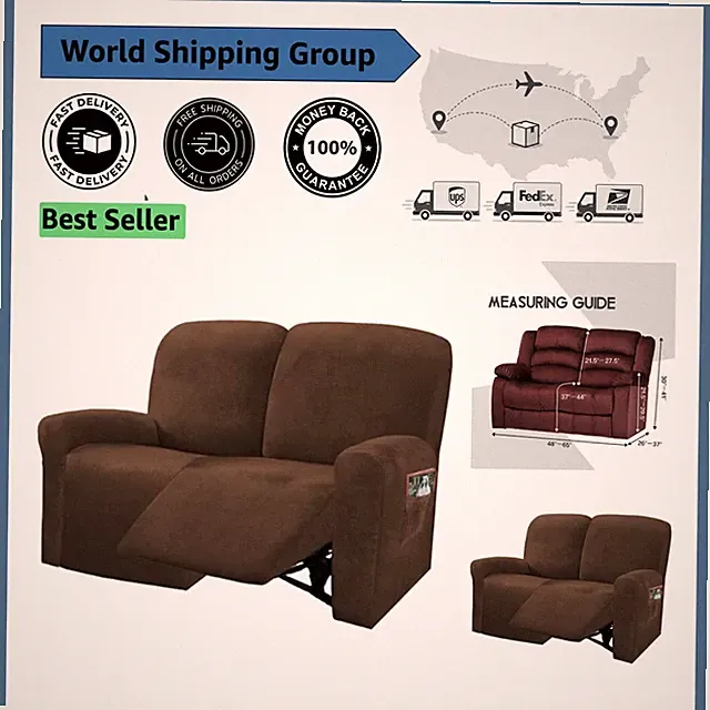 Elegant Chocolate Velvet Slipcover for 2 Seater Reclining Sofas – Easy Care
